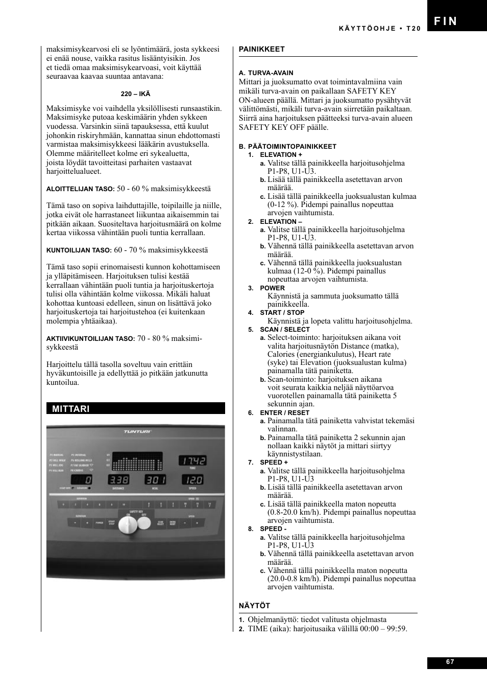 F i n | Tunturi T20 User Manual | Page 67 / 76