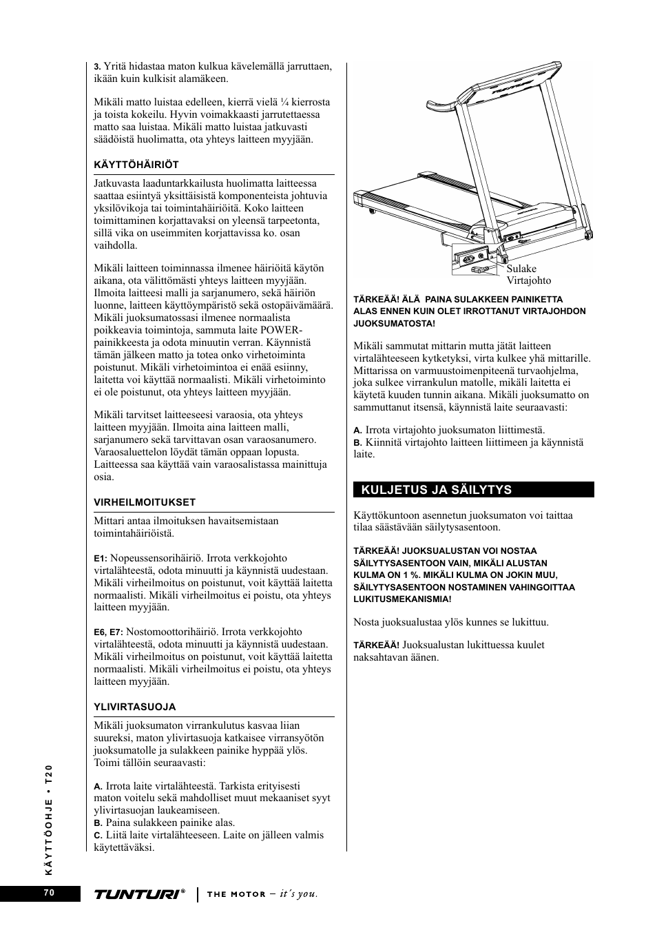 Tunturi T20 User Manual | Page 70 / 76