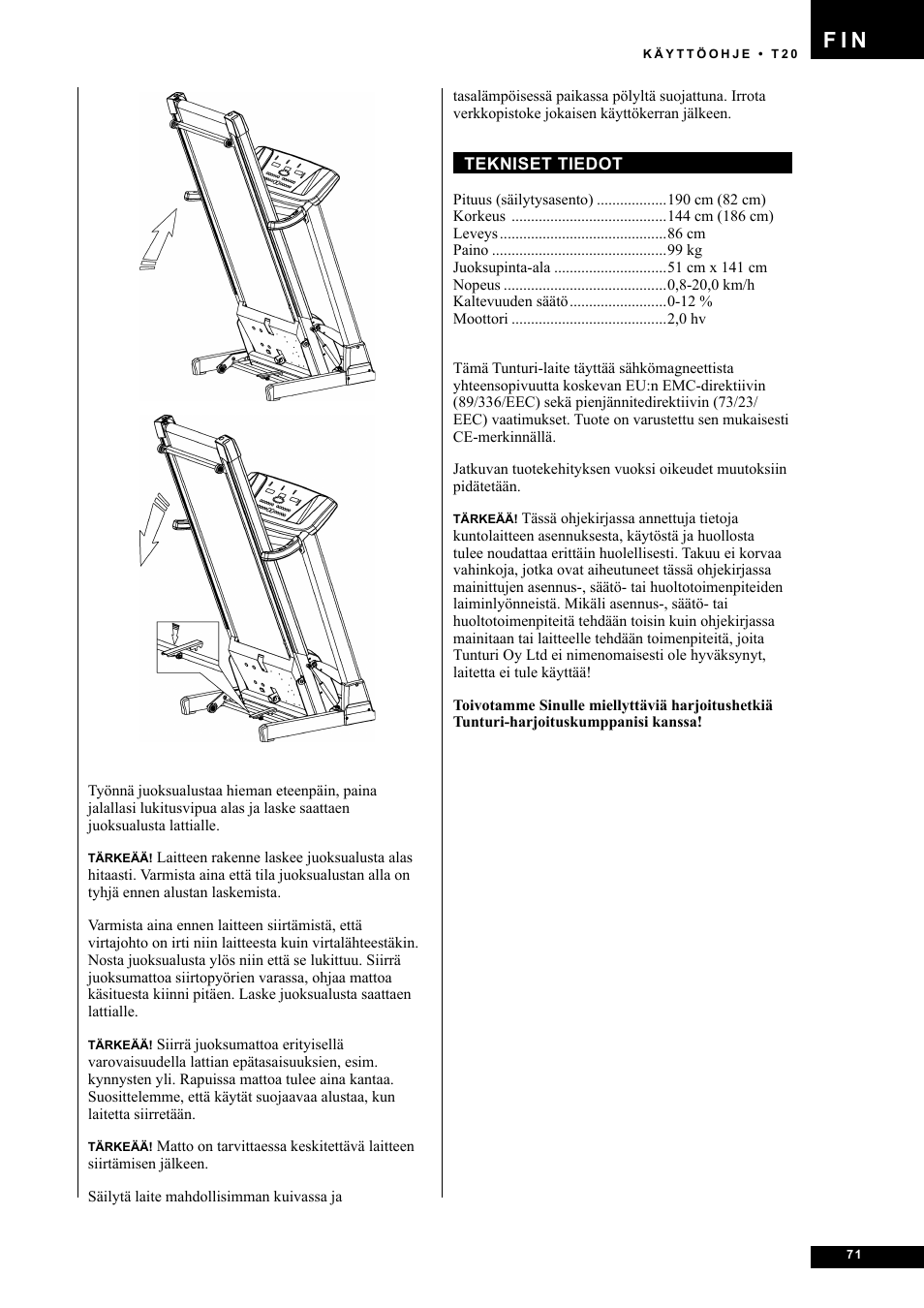 F i n | Tunturi T20 User Manual | Page 71 / 76