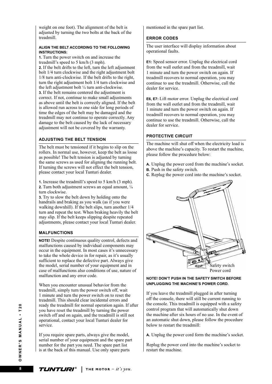 Tunturi T20 User Manual | Page 8 / 76