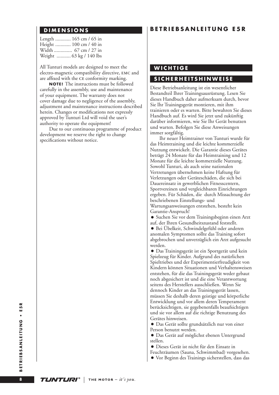 Tunturi E5R User Manual | Page 8 / 13