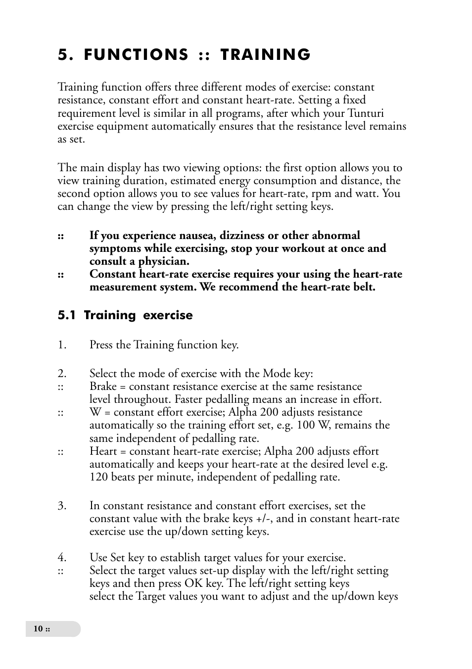 Functions :: training | Tunturi ALPHA 200 User Manual | Page 10 / 17