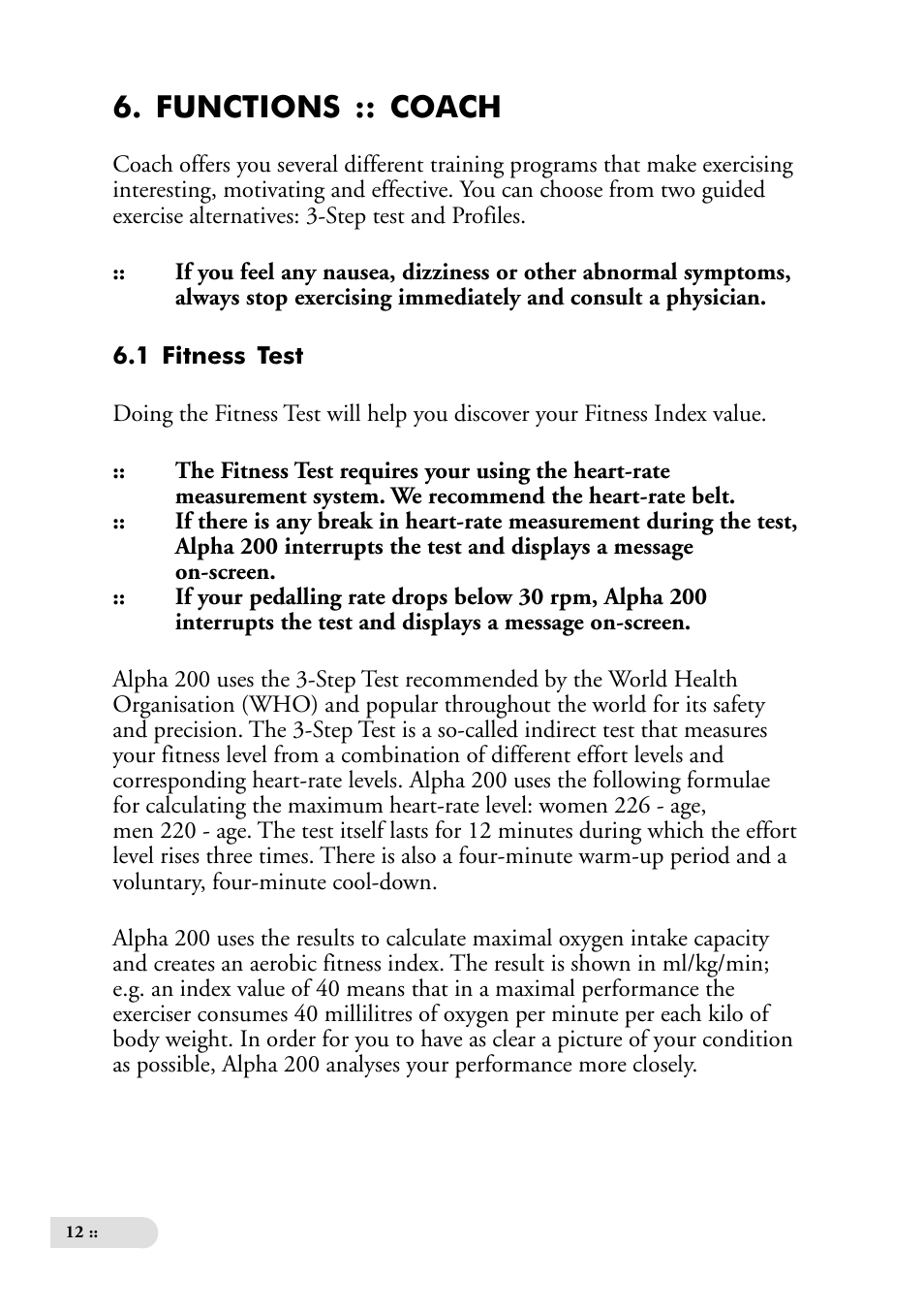 Functions :: coach | Tunturi ALPHA 200 User Manual | Page 12 / 17