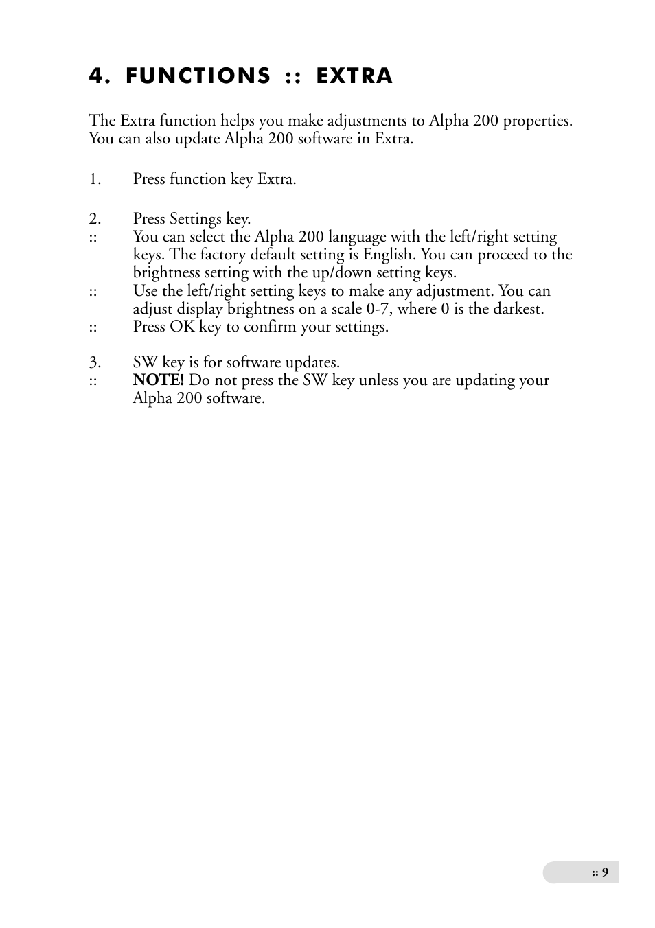 Functions :: extra | Tunturi ALPHA 200 User Manual | Page 9 / 17