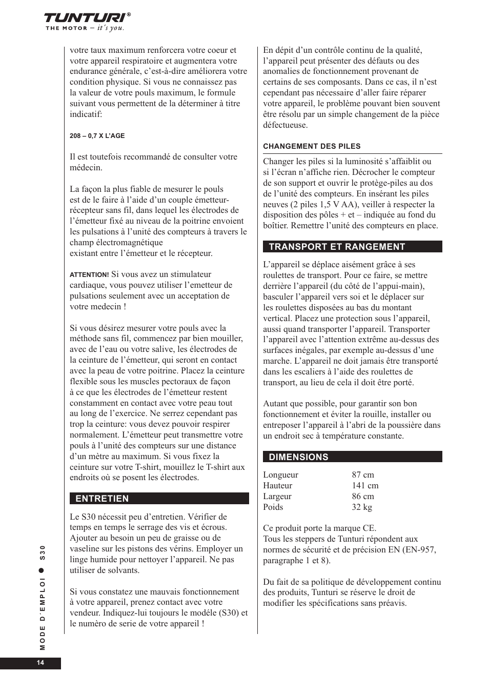 Tunturi S30 User Manual | Page 14 / 38