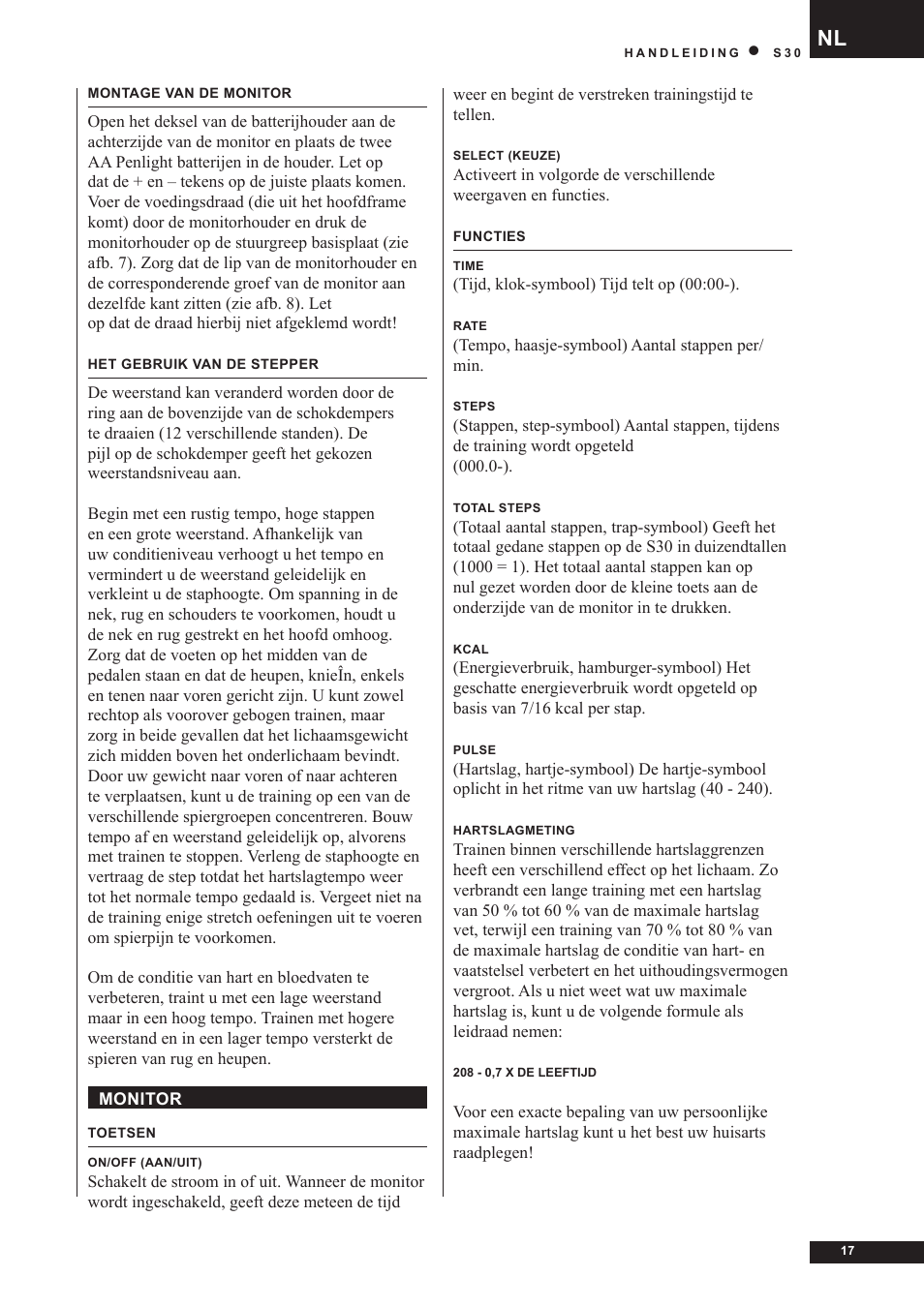 Tunturi S30 User Manual | Page 17 / 38