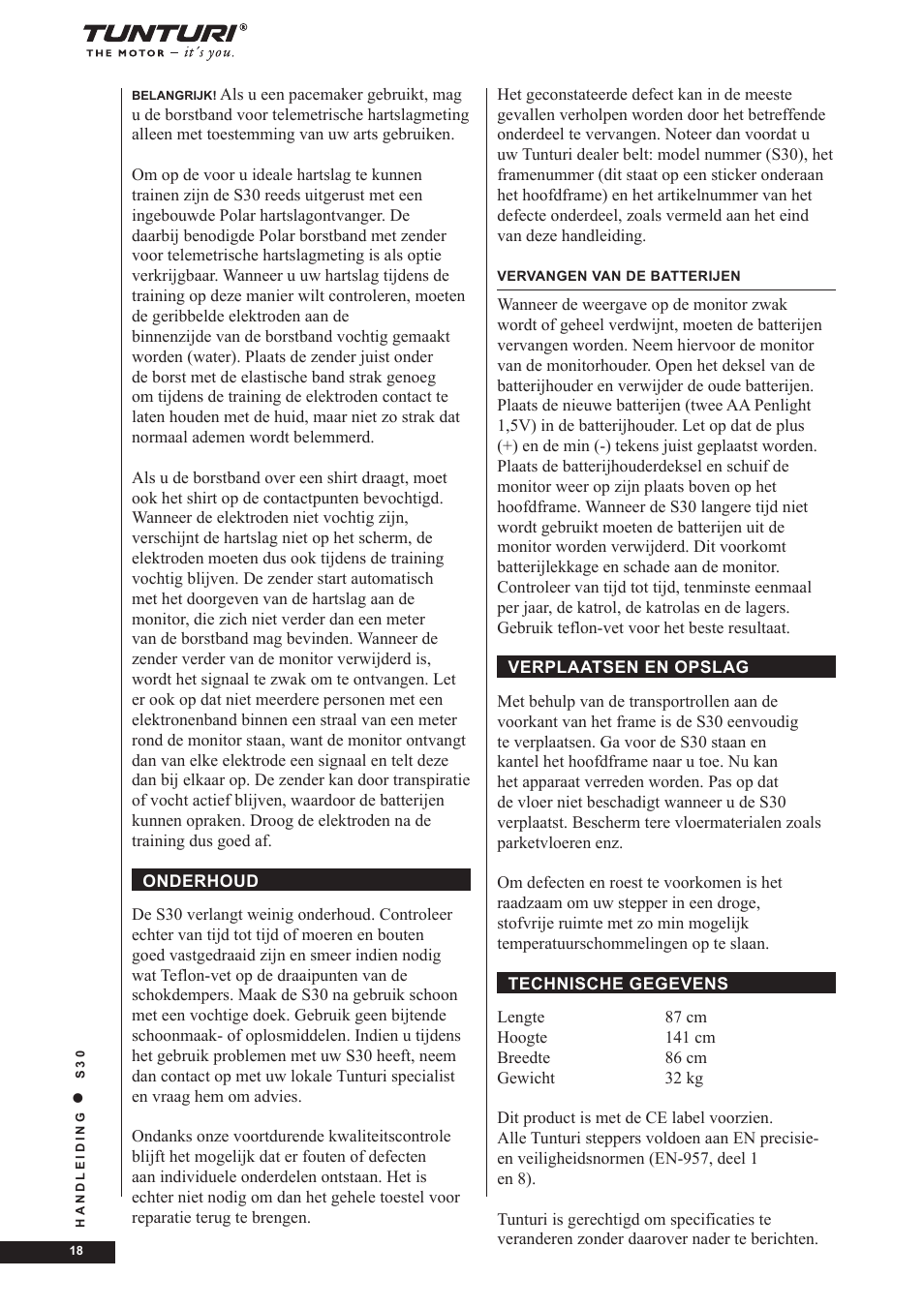 Tunturi S30 User Manual | Page 18 / 38