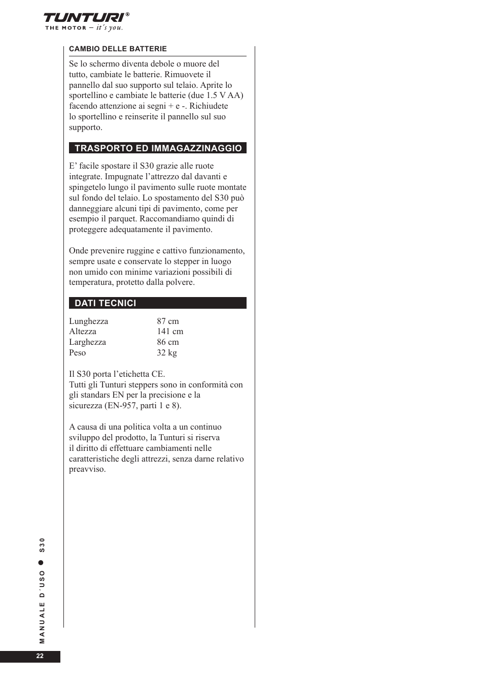 Tunturi S30 User Manual | Page 22 / 38