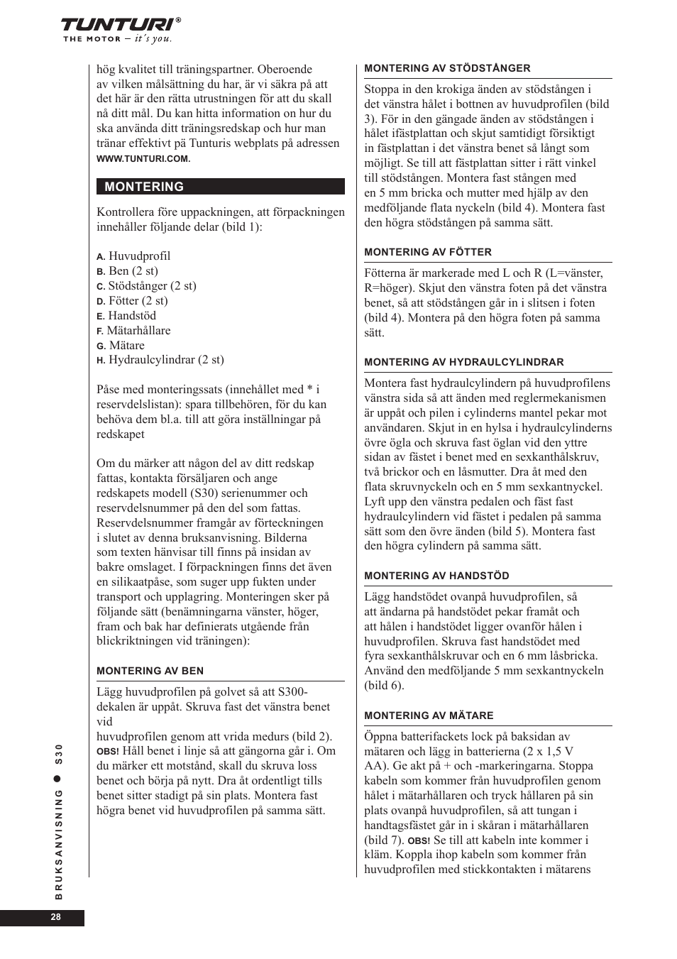 Tunturi S30 User Manual | Page 28 / 38
