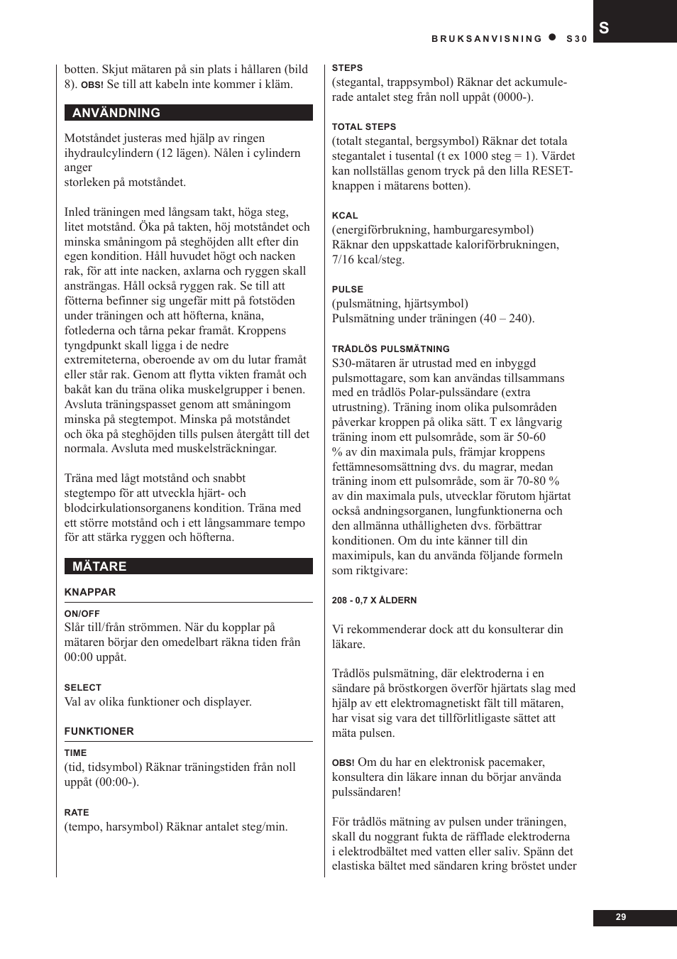 Tunturi S30 User Manual | Page 29 / 38