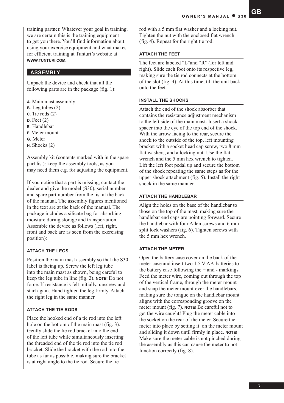 Tunturi S30 User Manual | Page 3 / 38