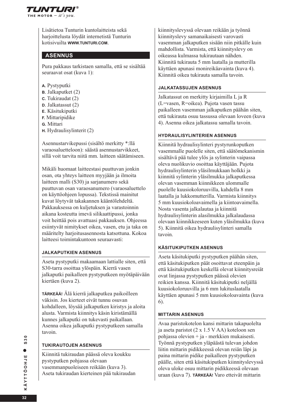 Tunturi S30 User Manual | Page 32 / 38