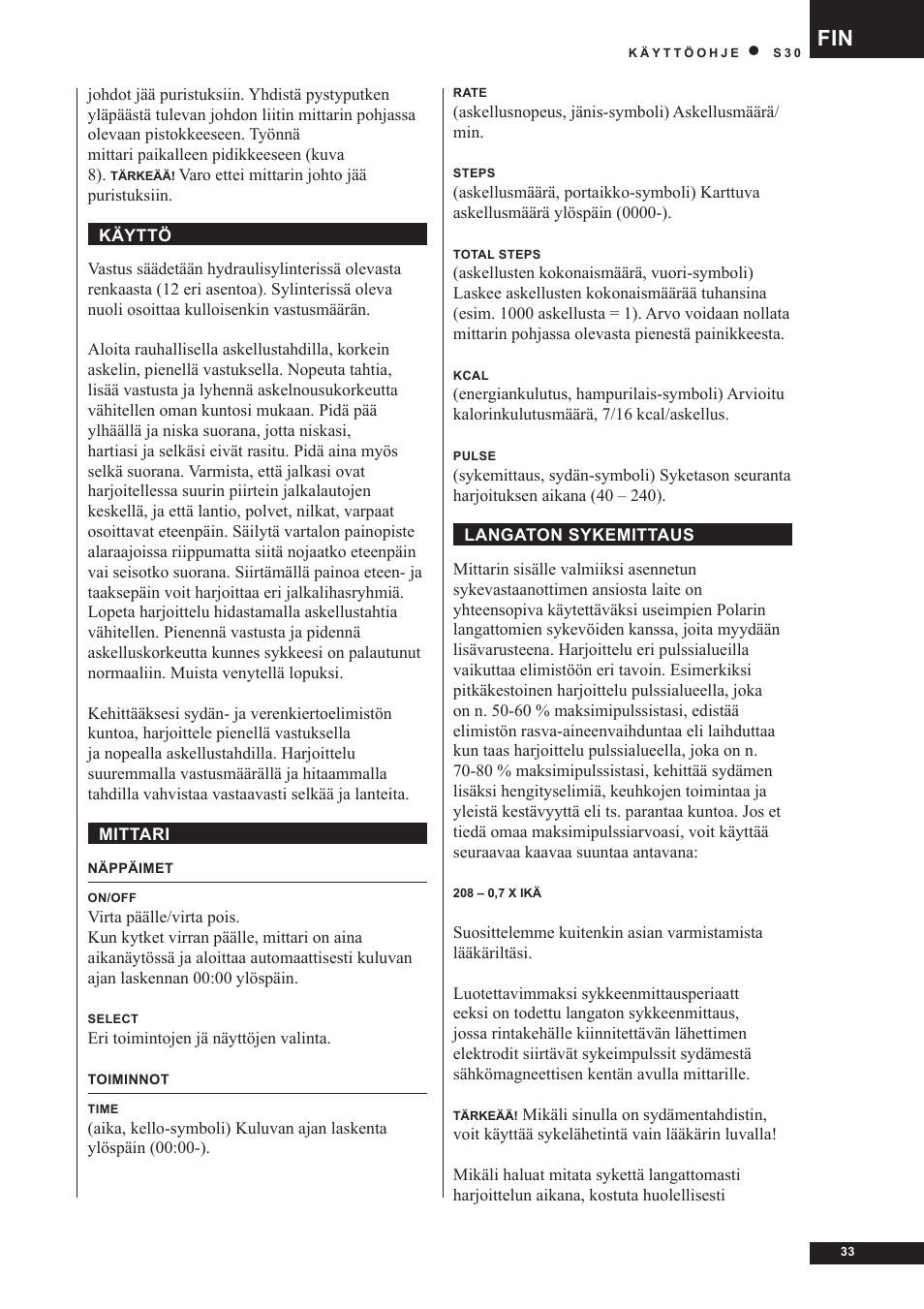 Tunturi S30 User Manual | Page 33 / 38