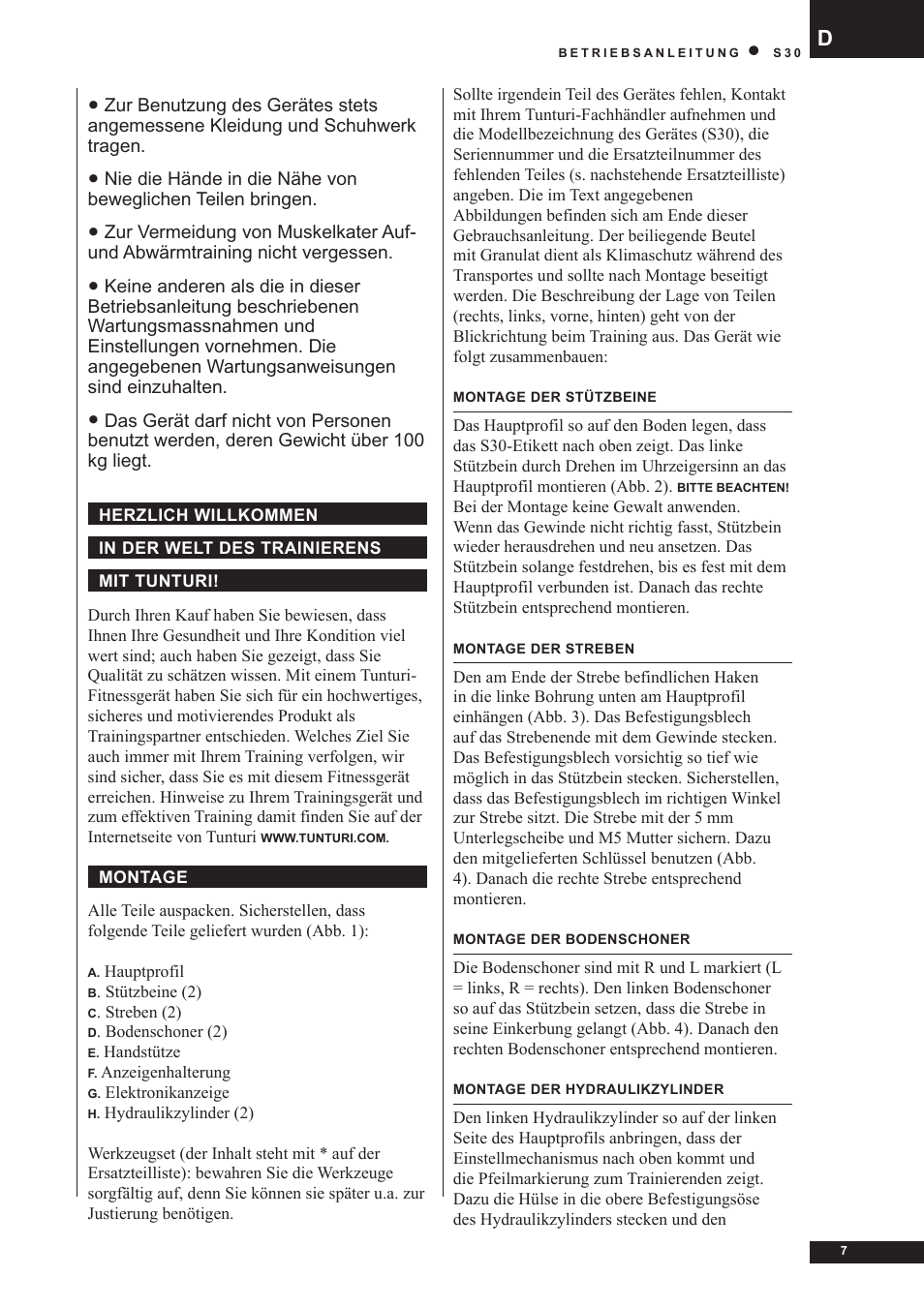 Tunturi S30 User Manual | Page 7 / 38