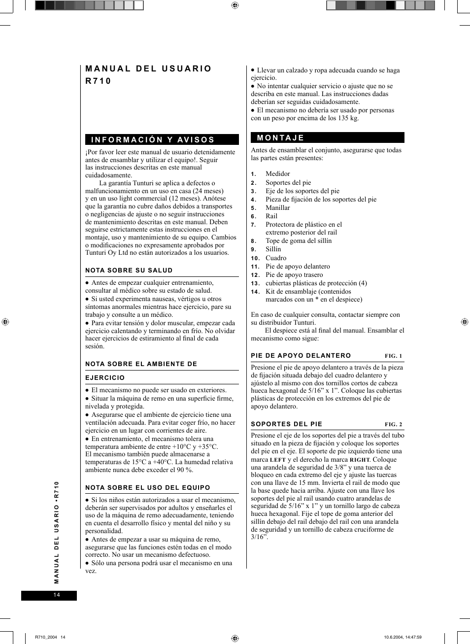 Tunturi R 710 User Manual | Page 14 / 28