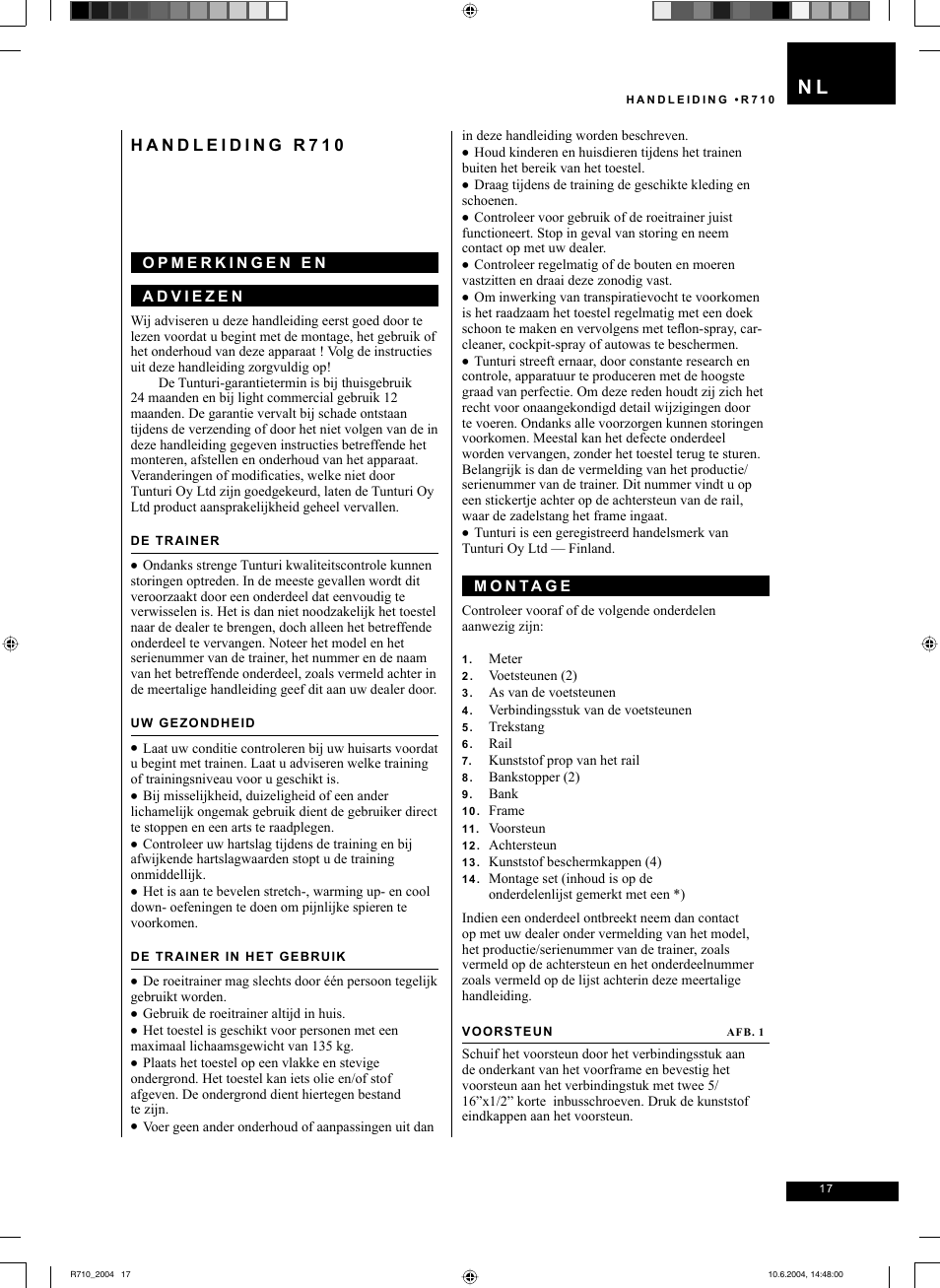 Tunturi R 710 User Manual | Page 17 / 28