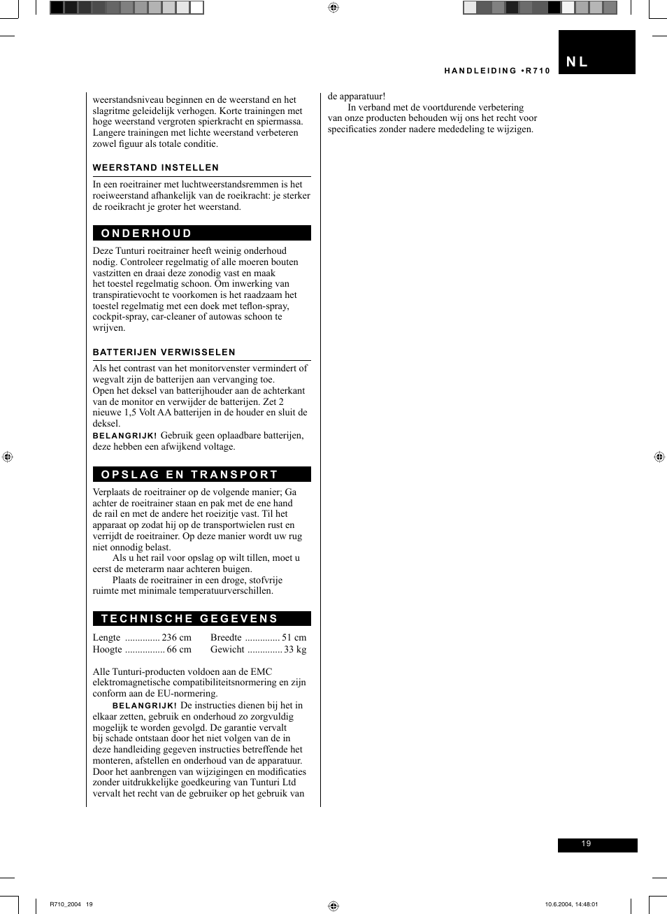 Tunturi R 710 User Manual | Page 19 / 28