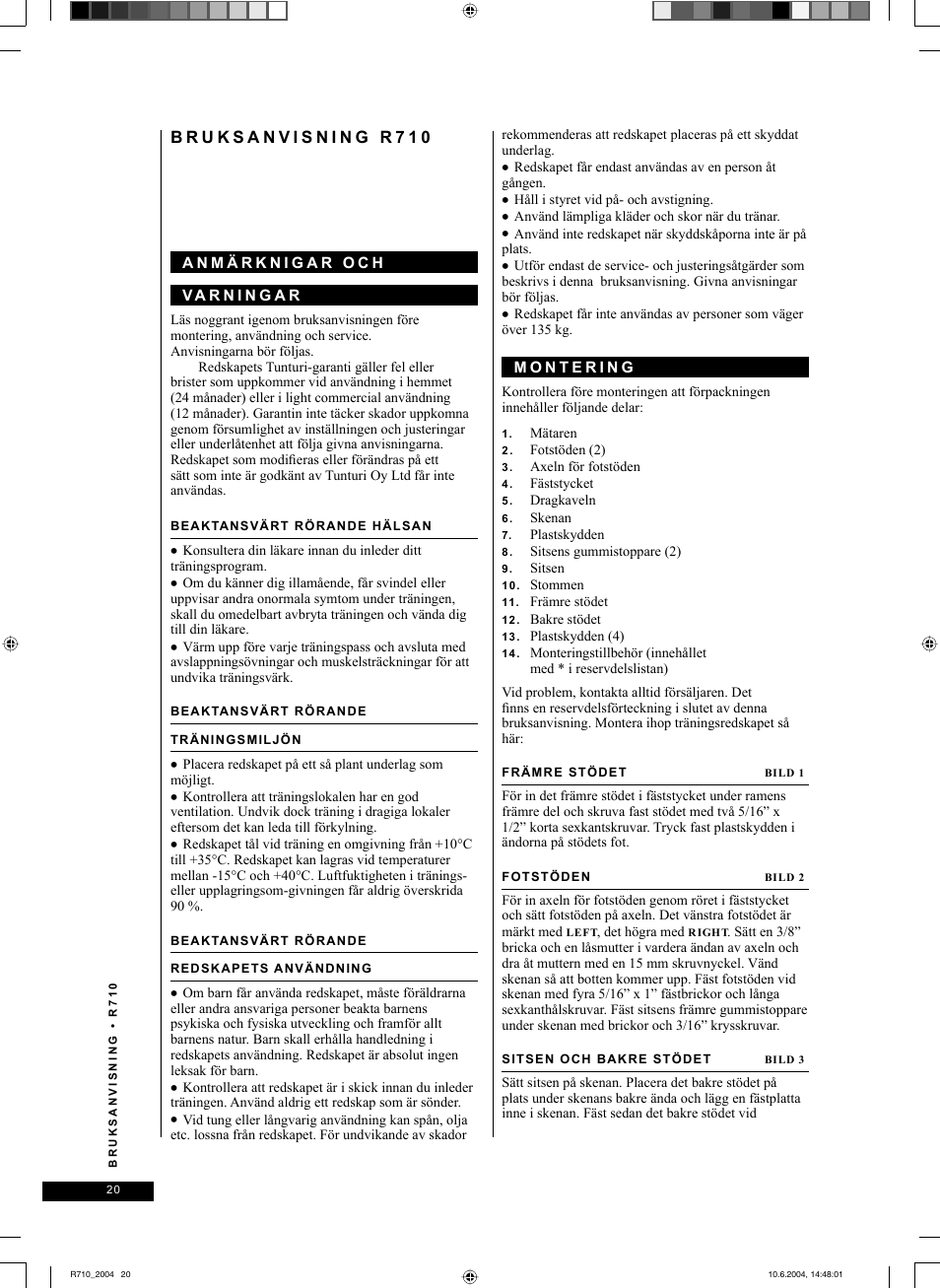 Tunturi R 710 User Manual | Page 20 / 28