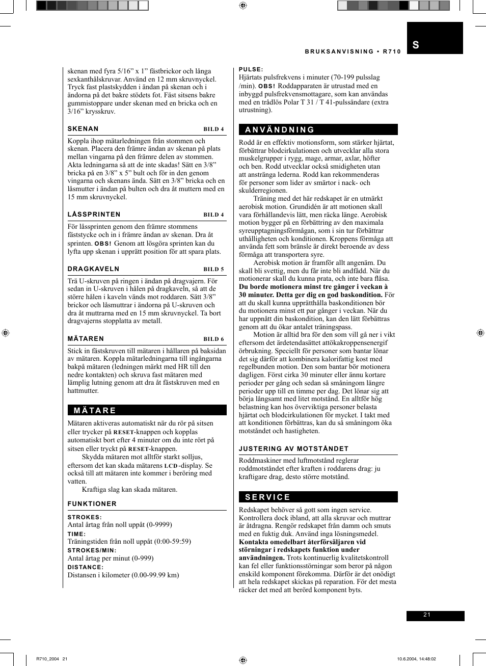 Tunturi R 710 User Manual | Page 21 / 28