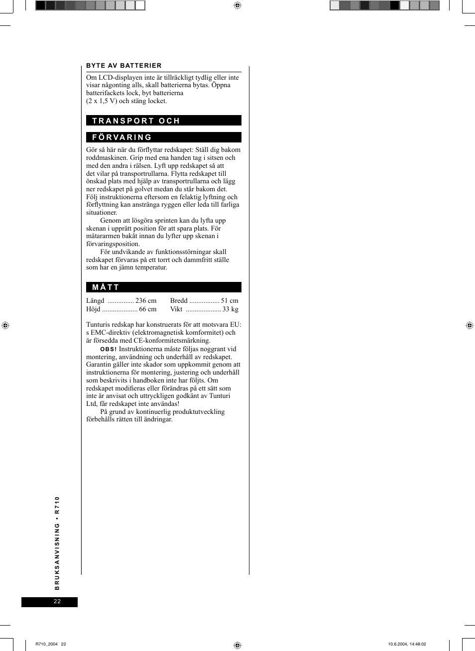 Tunturi R 710 User Manual | Page 22 / 28