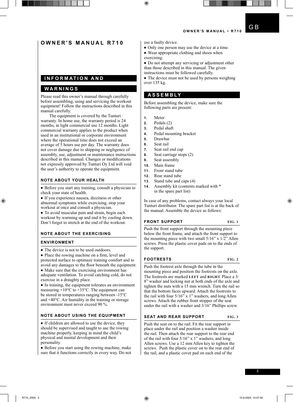 Tunturi R 710 User Manual | Page 3 / 28