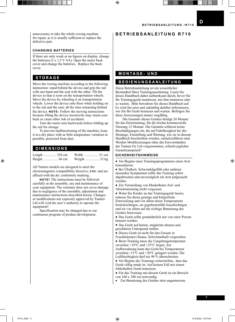 Tunturi R 710 User Manual | Page 5 / 28