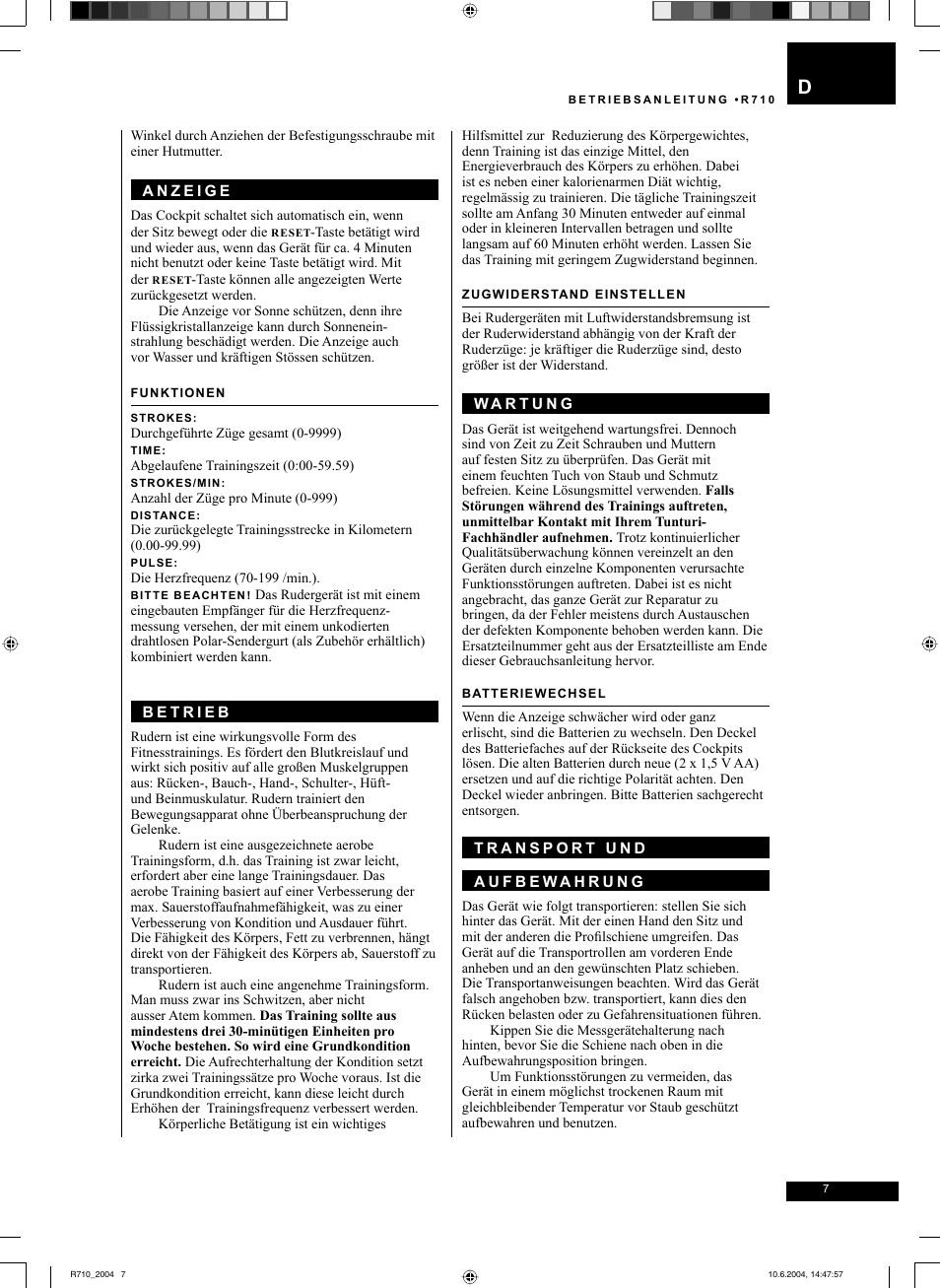 Tunturi R 710 User Manual | Page 7 / 28