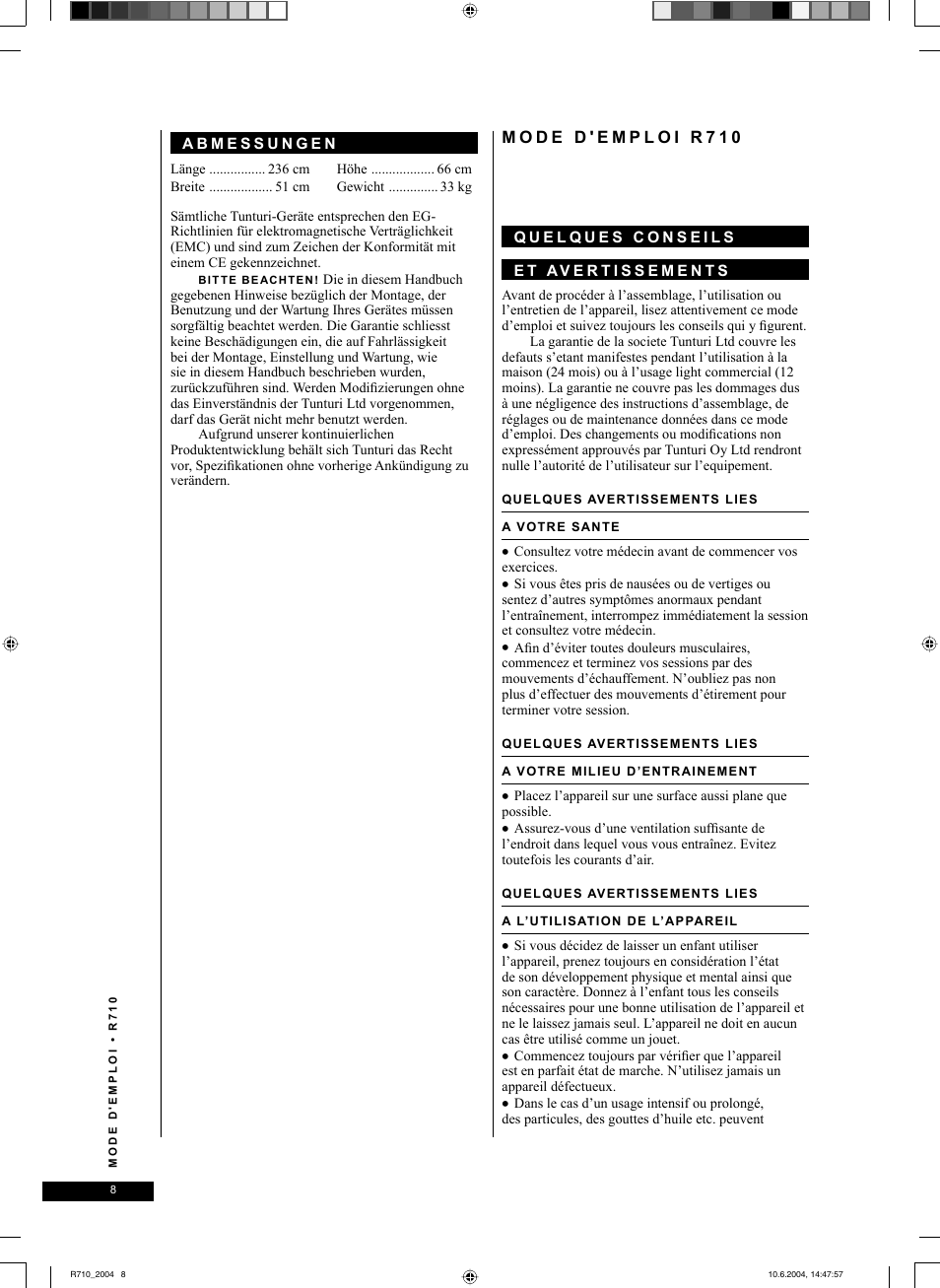 Tunturi R 710 User Manual | Page 8 / 28