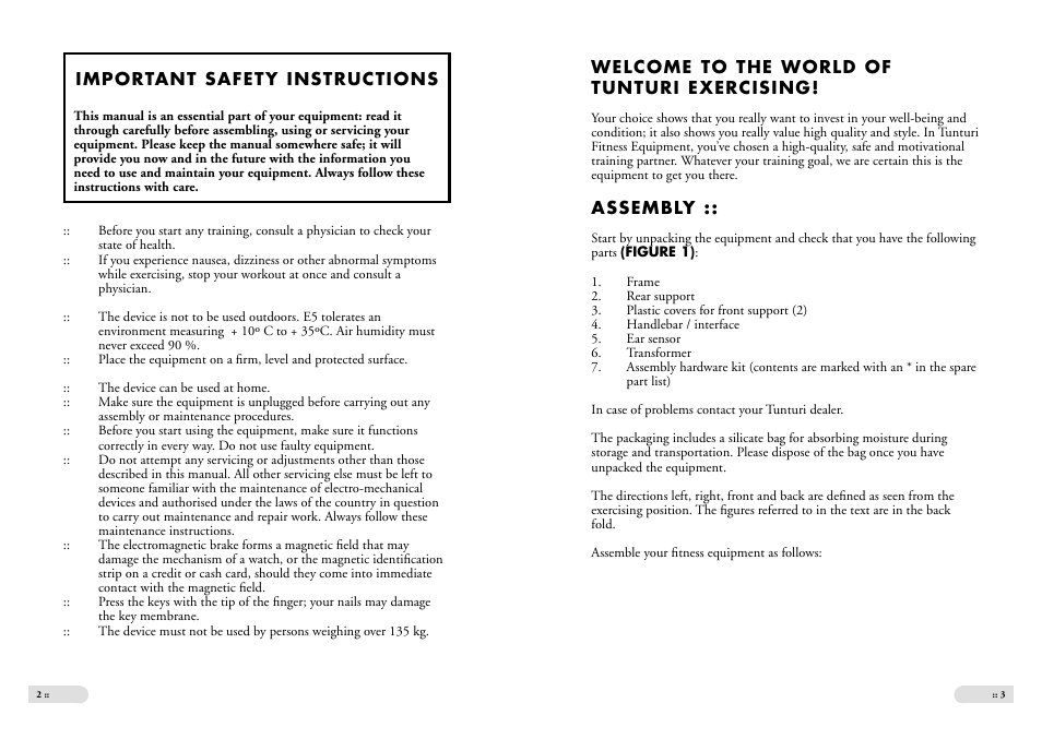 Tunturi E 5 User Manual | Page 2 / 11