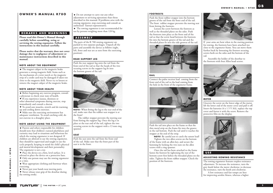 Tunturi R 78O User Manual | Page 2 / 24