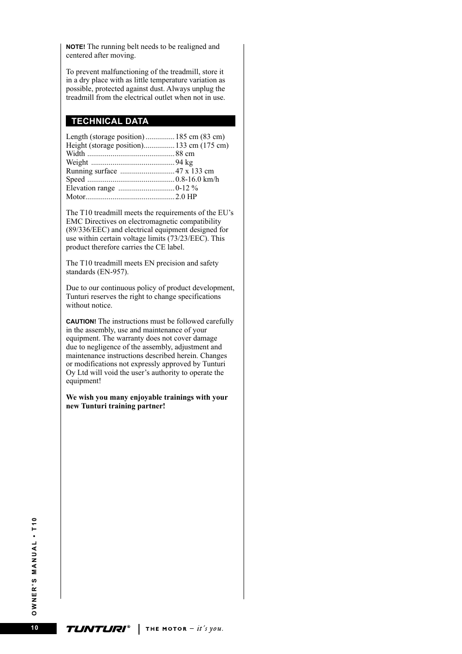 Tunturi Competence T10 User Manual | Page 10 / 84