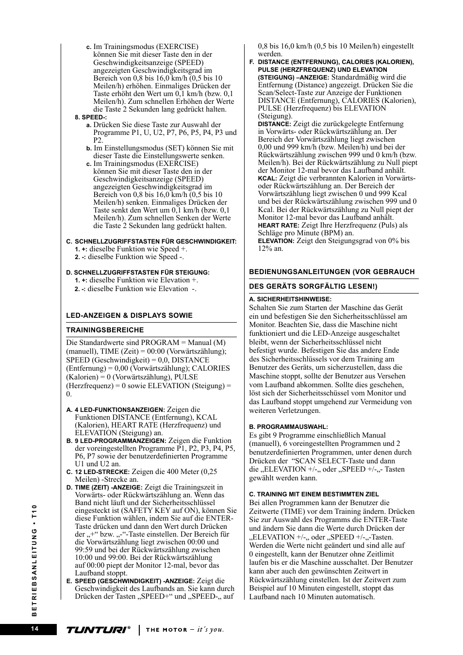 Tunturi Competence T10 User Manual | Page 14 / 84