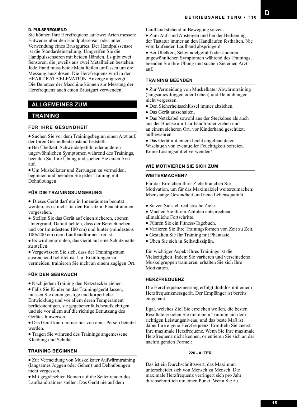 Tunturi Competence T10 User Manual | Page 15 / 84