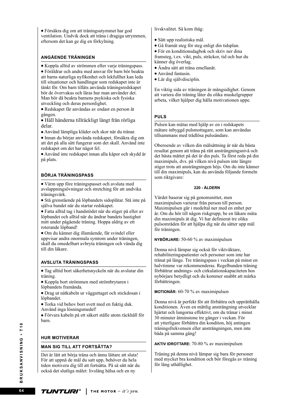 Tunturi Competence T10 User Manual | Page 64 / 84