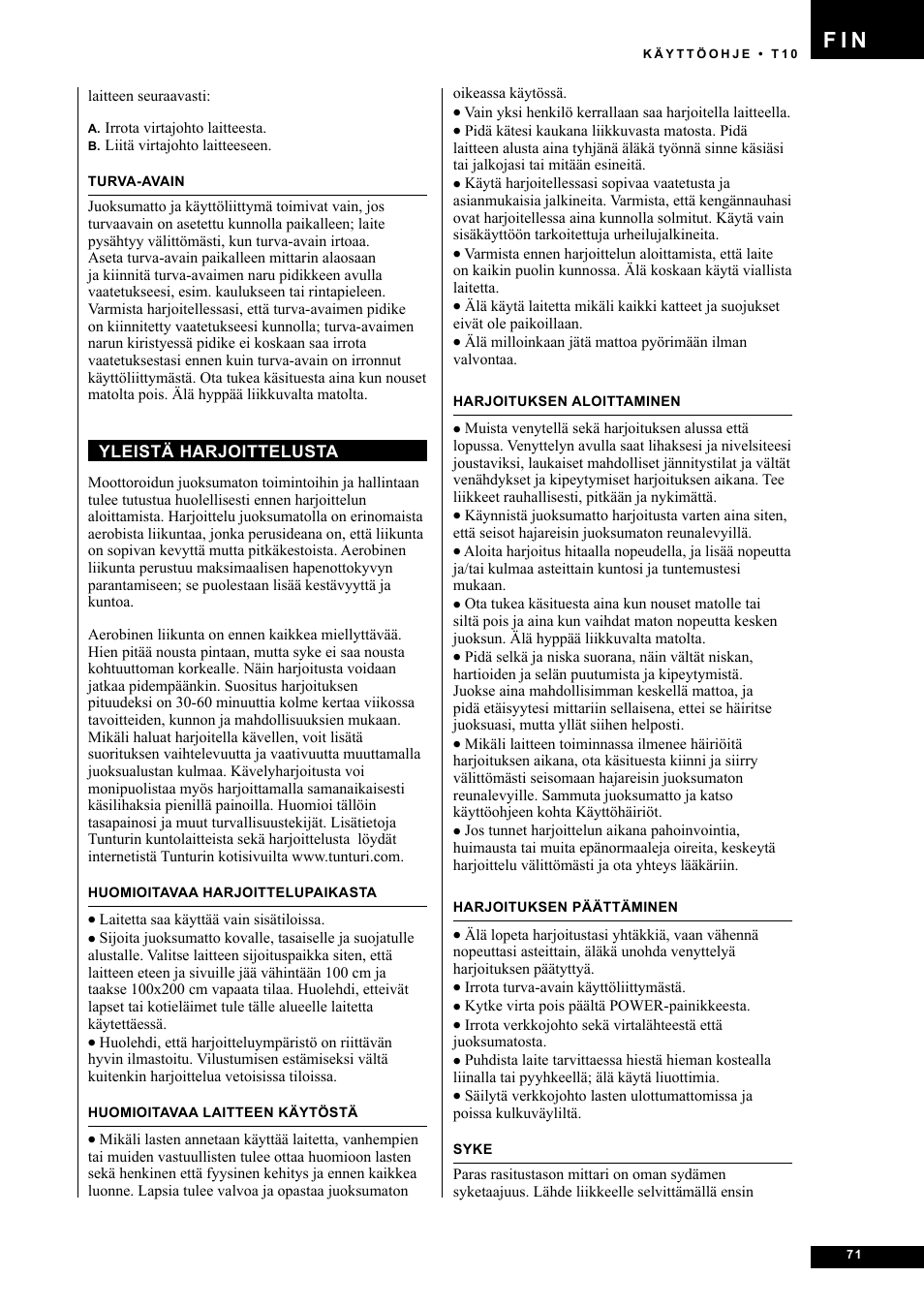 F i n | Tunturi Competence T10 User Manual | Page 71 / 84