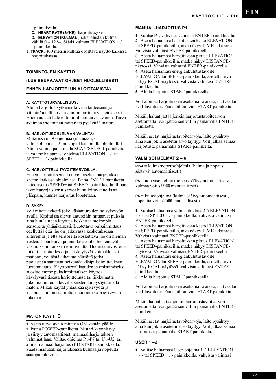 F i n | Tunturi Competence T10 User Manual | Page 73 / 84