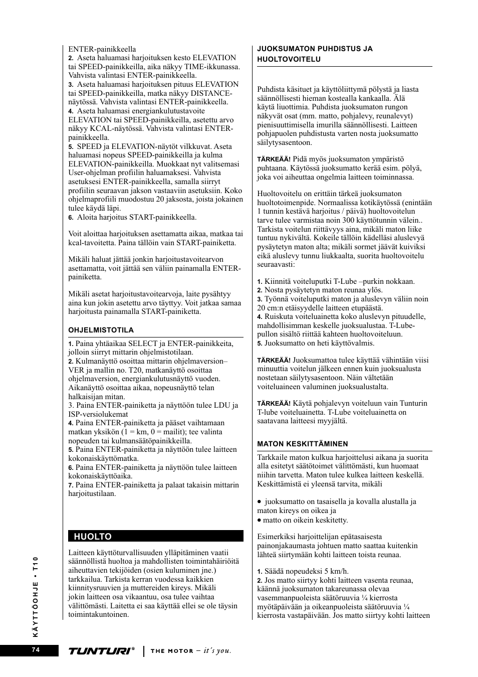 Tunturi Competence T10 User Manual | Page 74 / 84