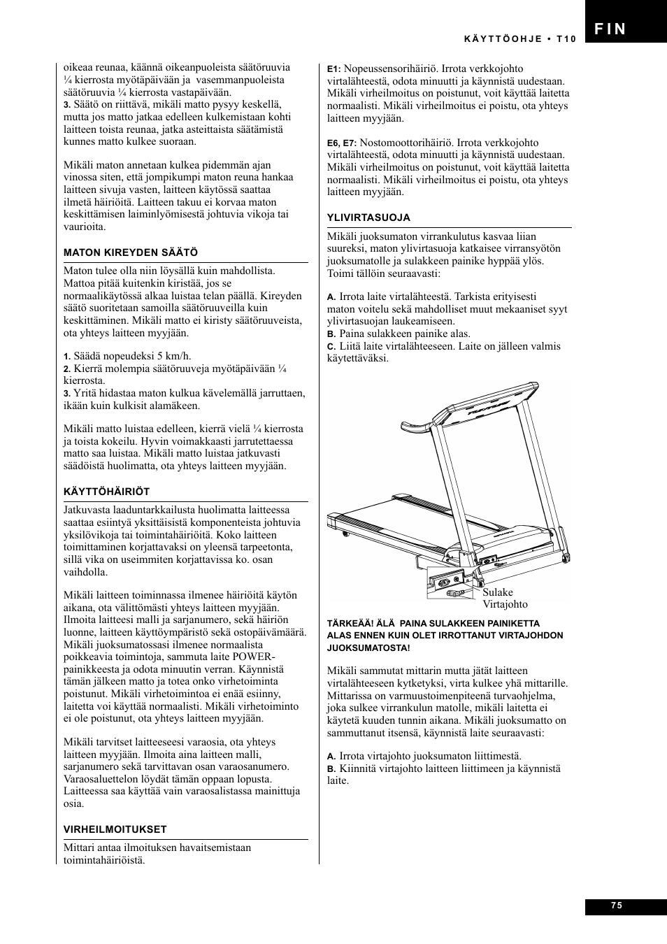 F i n | Tunturi Competence T10 User Manual | Page 75 / 84