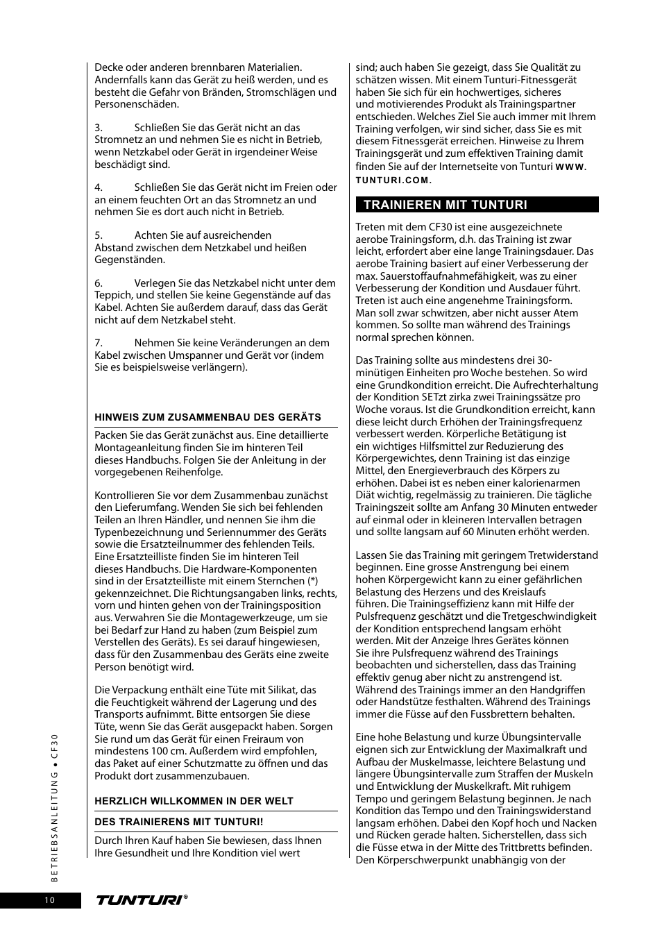 Tunturi CF30 User Manual | Page 10 / 60