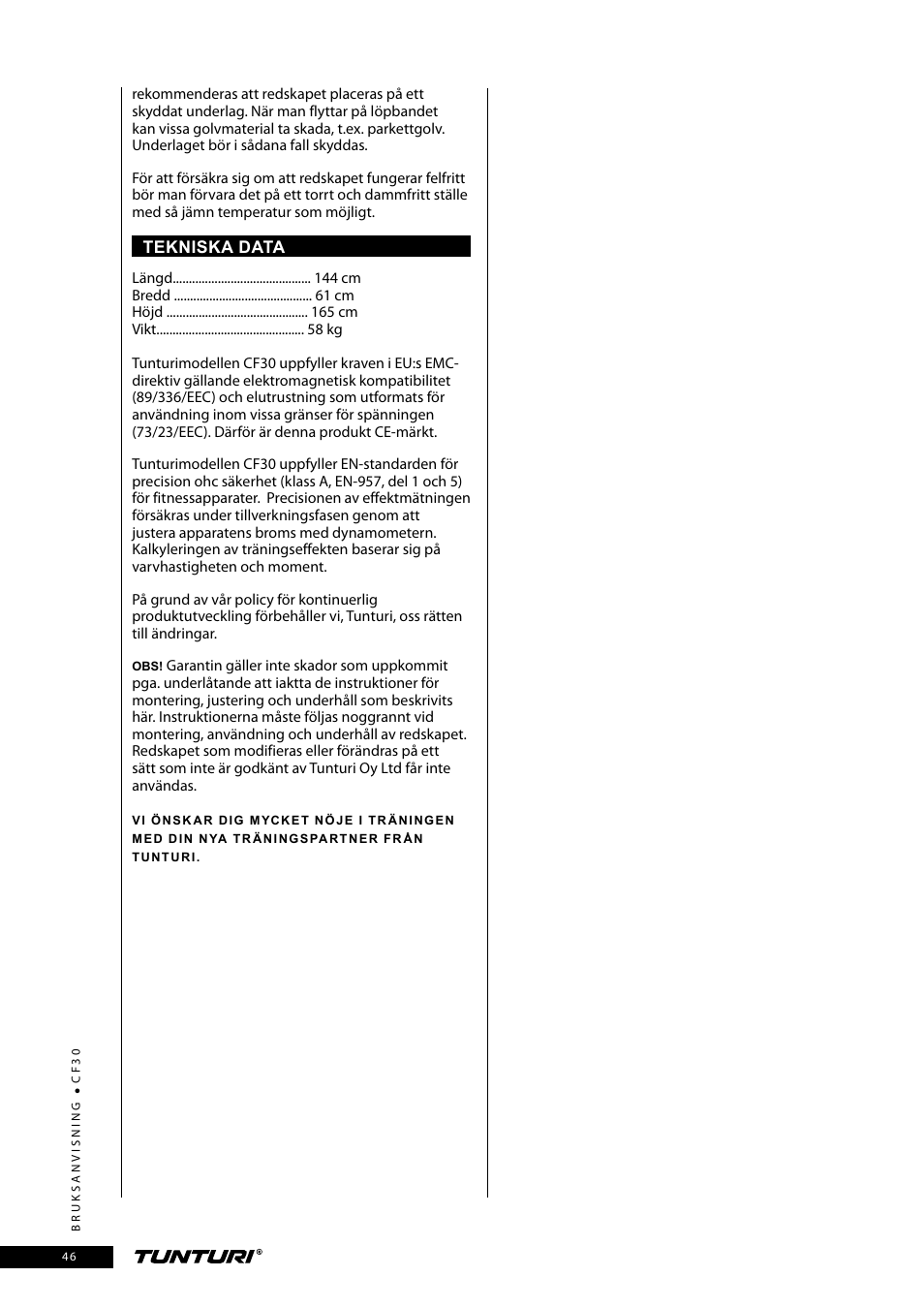 Tunturi CF30 User Manual | Page 46 / 60