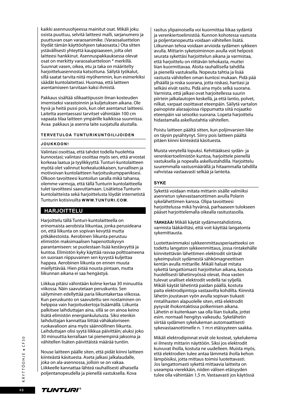 Tunturi CF30 User Manual | Page 48 / 60