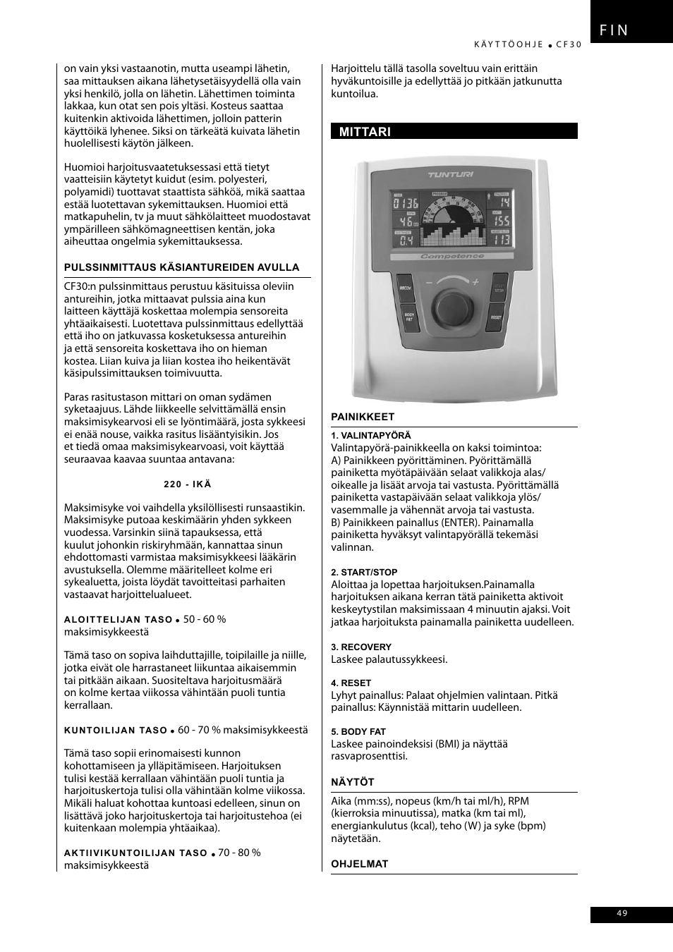 F i n | Tunturi CF30 User Manual | Page 49 / 60