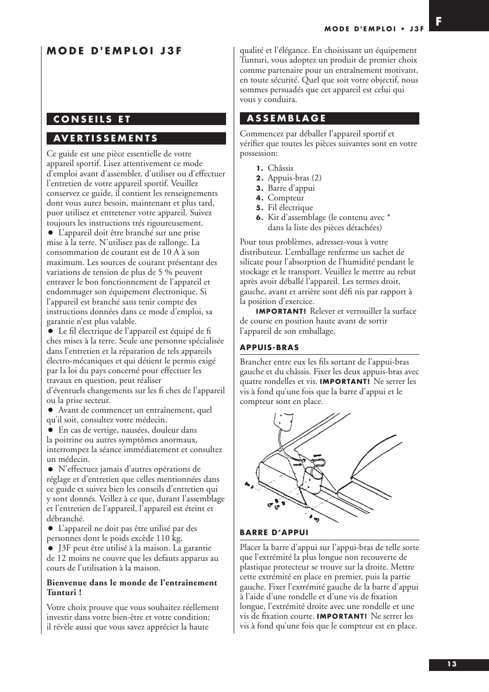 Tunturi J3F User Manual | Page 13 / 48