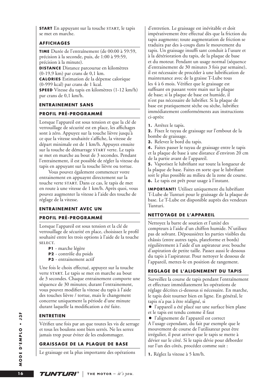 Tunturi J3F User Manual | Page 16 / 48