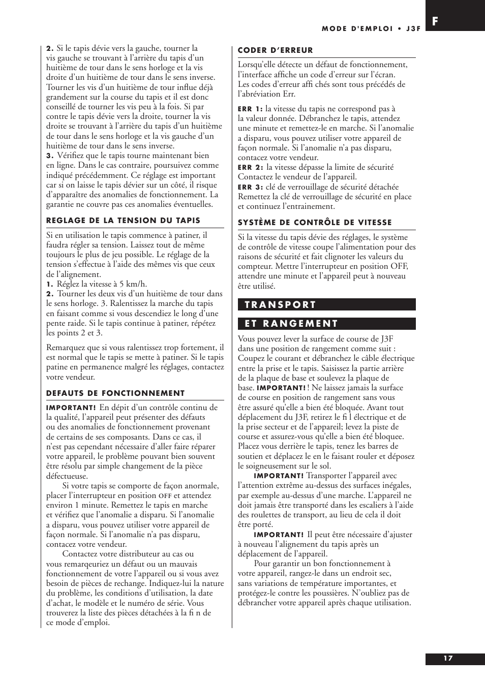 Tunturi J3F User Manual | Page 17 / 48