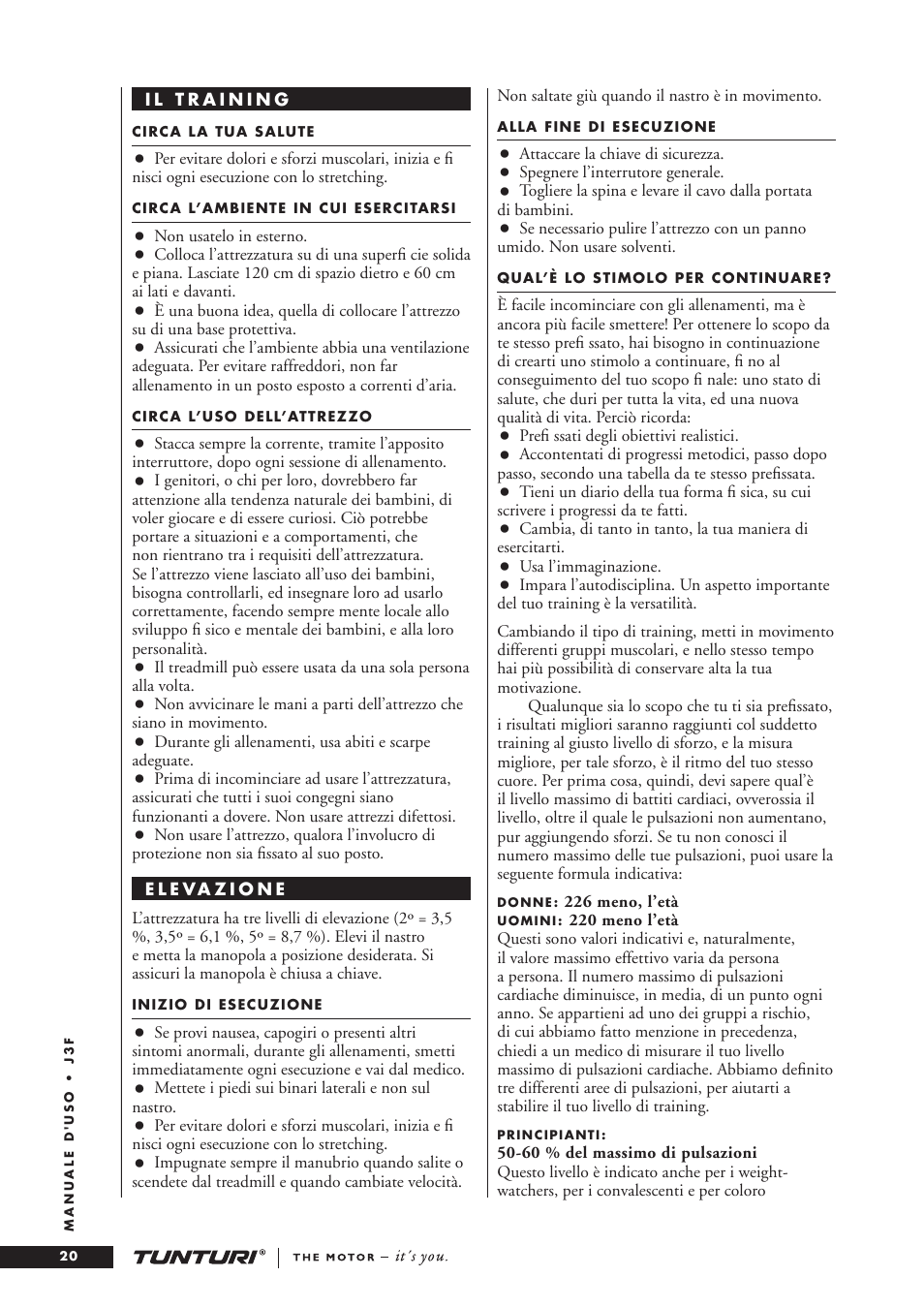 Tunturi J3F User Manual | Page 20 / 48