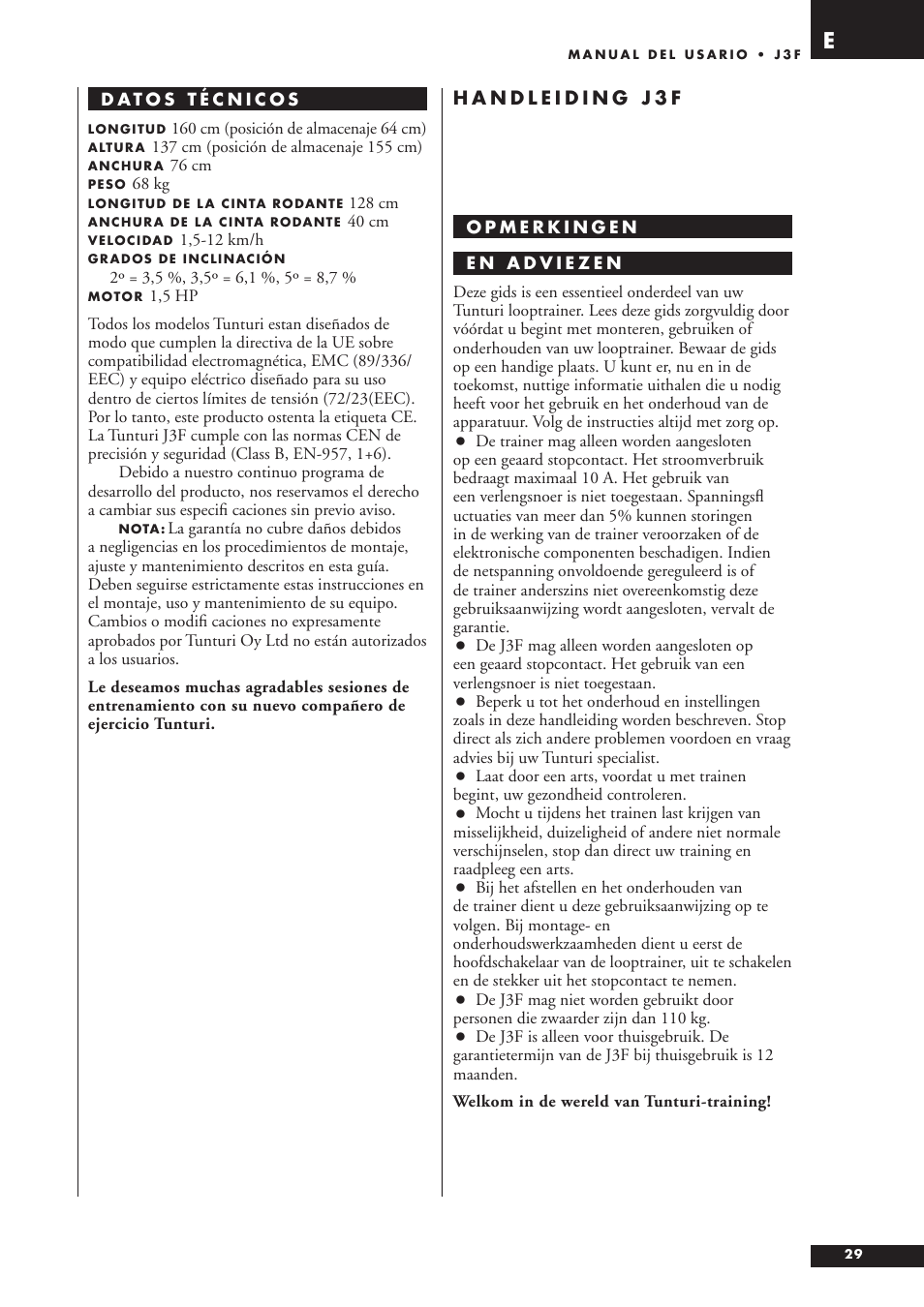 Tunturi J3F User Manual | Page 29 / 48