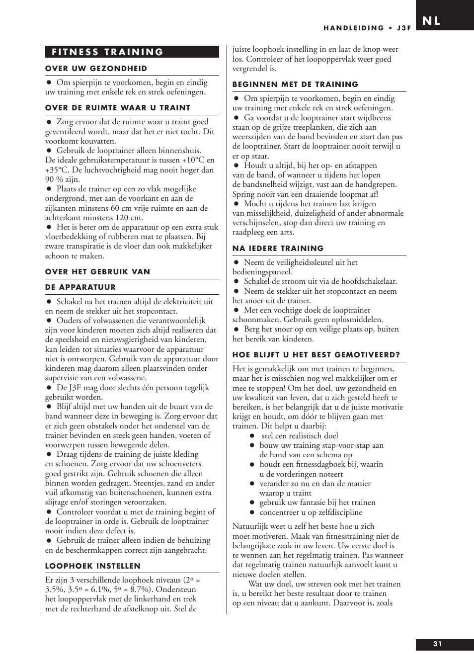 Tunturi J3F User Manual | Page 31 / 48