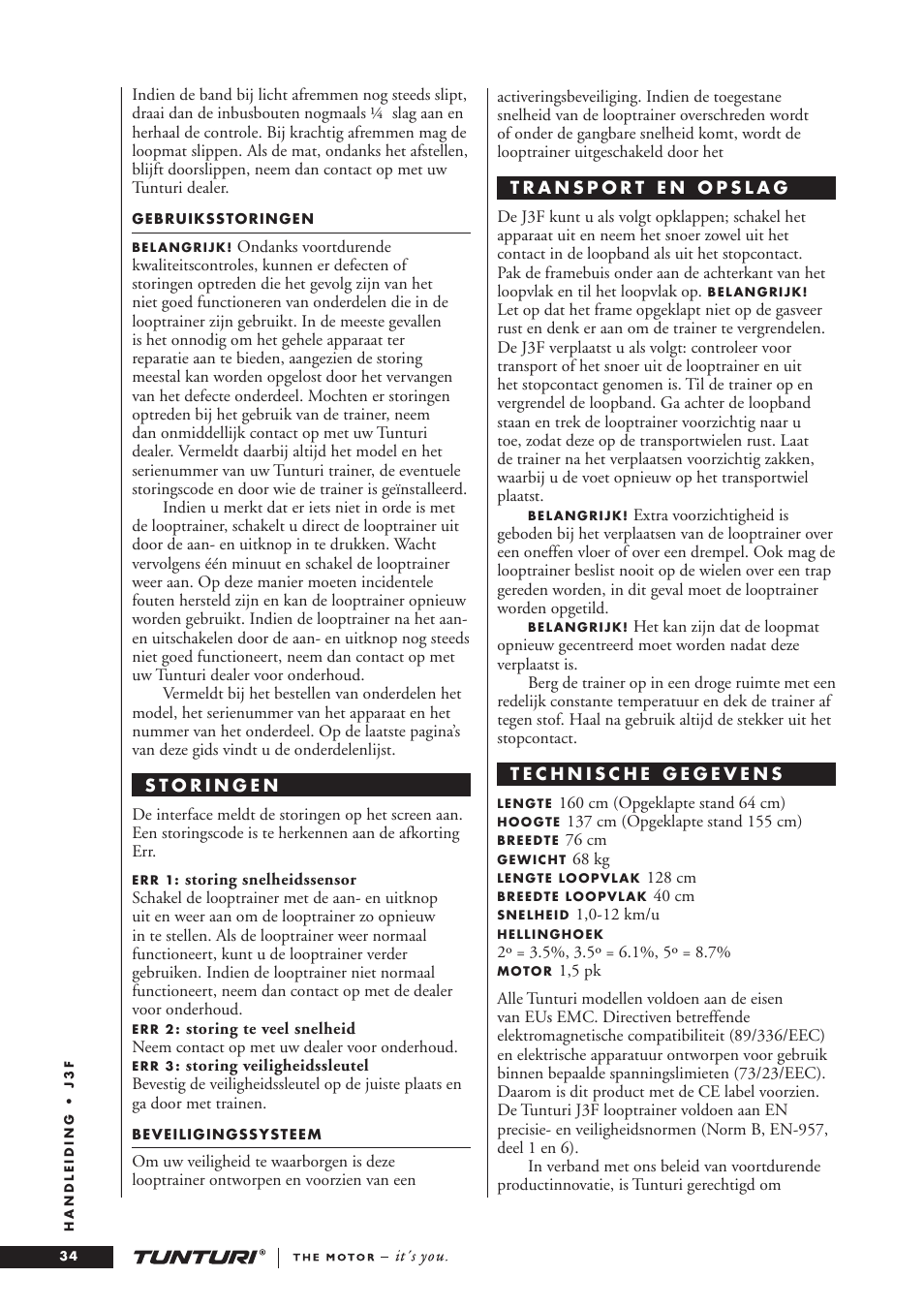 Tunturi J3F User Manual | Page 34 / 48