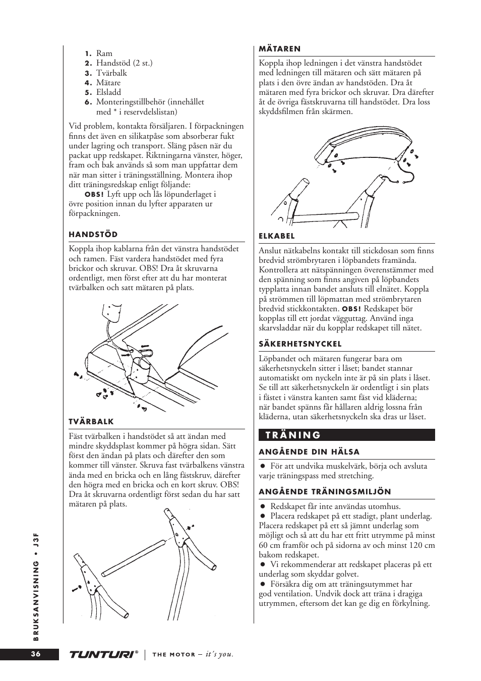 Tunturi J3F User Manual | Page 36 / 48